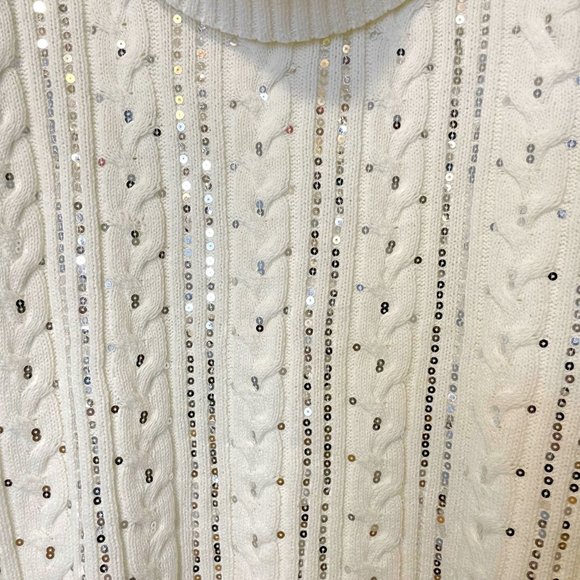 Cream Sequins Cowl-neck Holiday Sweater NWOT - Size M - Picture 3 of 6